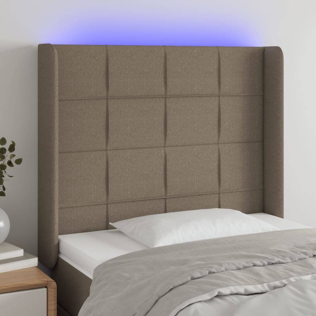 vidaXL LED Kopfteil Taupe 93x16x118/128 cm Stoff