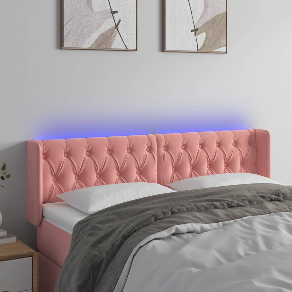 vidaXL LED Kopfteil Rosa 163x16x78/88 cm Samt