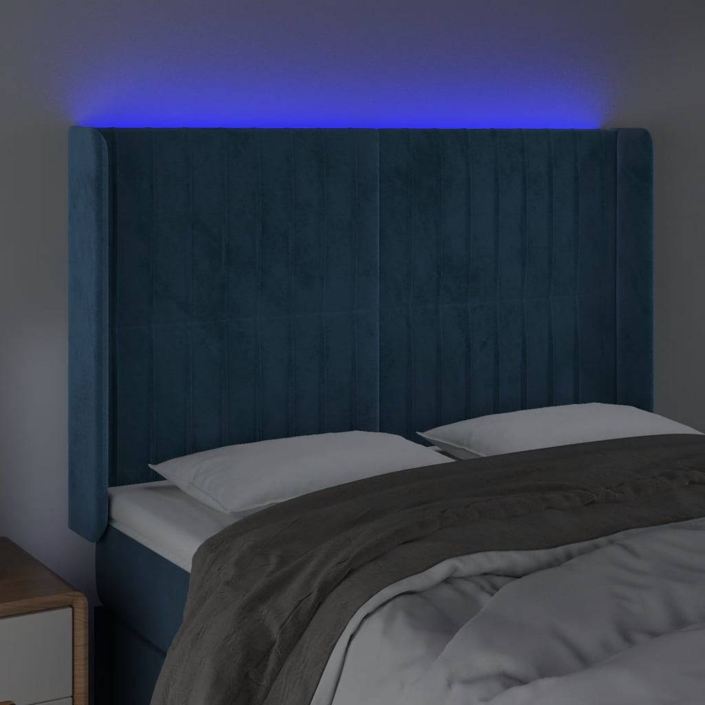 vidaXL LED Kopfteil Dunkelblau 147x16x118/128 cm Samt
