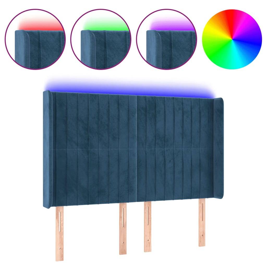 vidaXL LED Kopfteil Dunkelblau 147x16x118/128 cm Samt