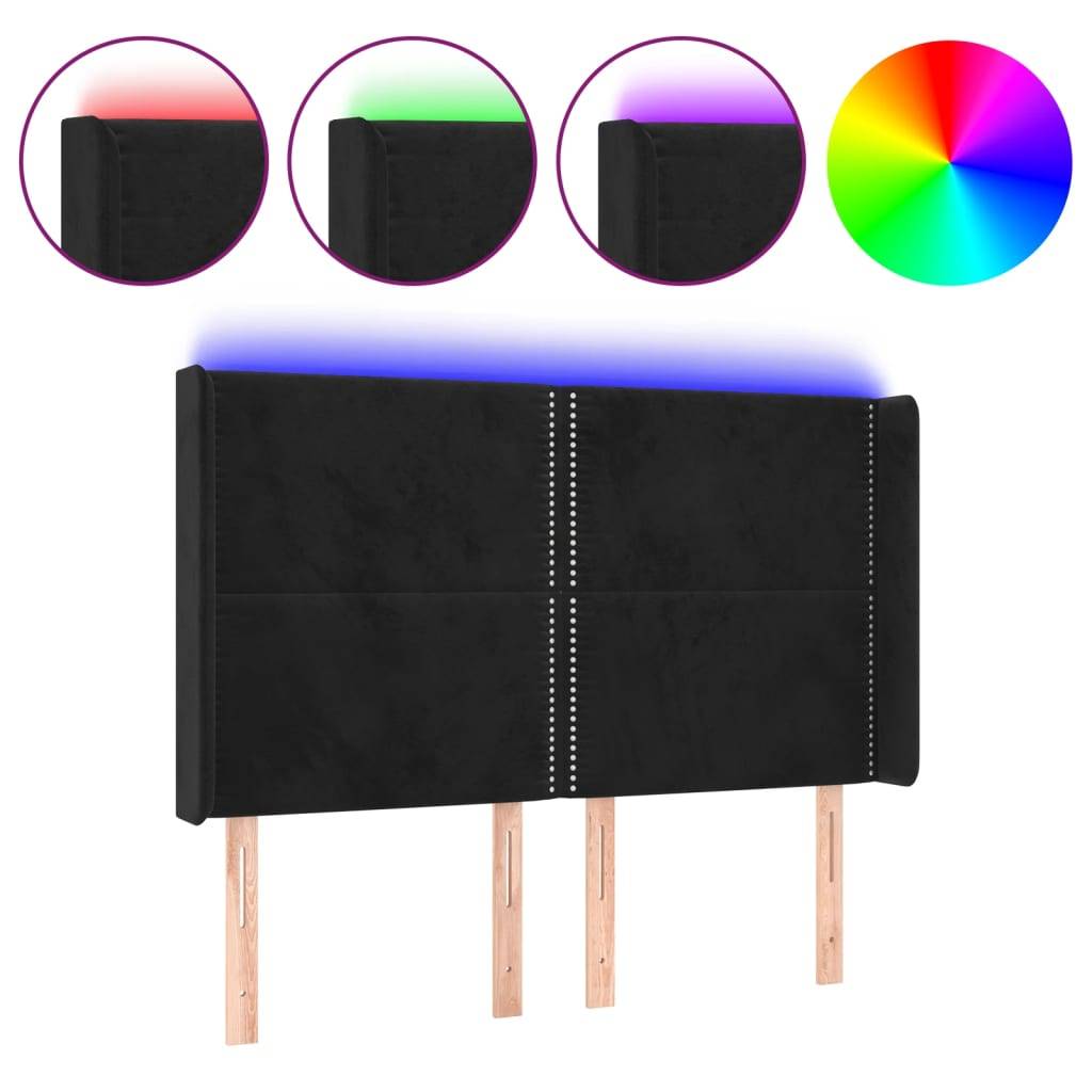 vidaXL LED Kopfteil Schwarz 147x16x118/128 cm Samt