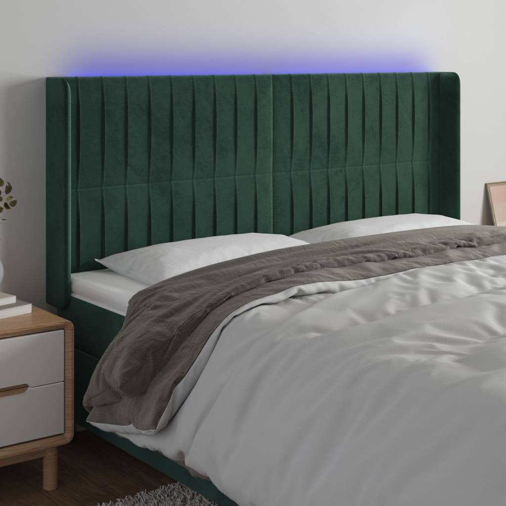 vidaXL LED Kopfteil Dunkelgrün 183x16x118/128 cm Samt