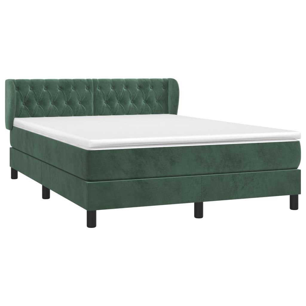 vidaXL Boxspringbett mit Matratze Dunkelgrün 140x190 cm Samt