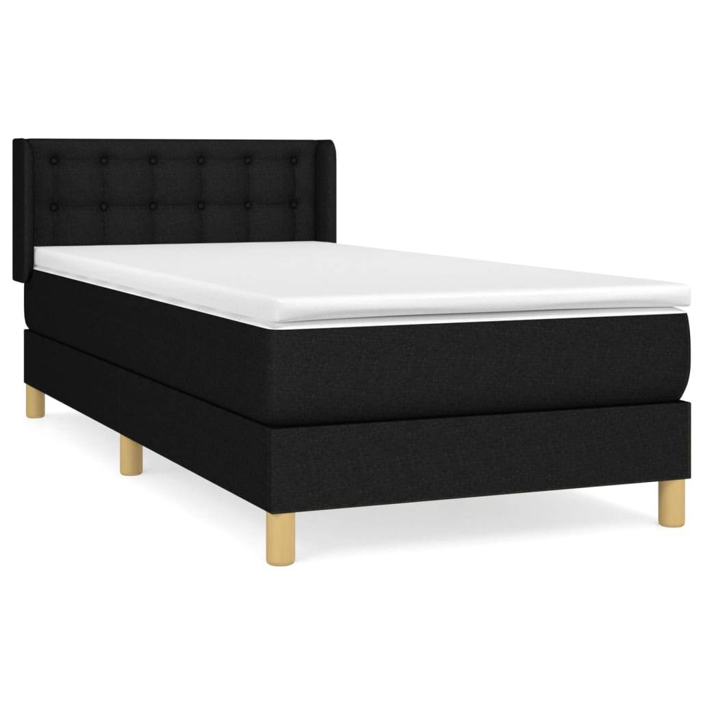 vidaXL Boxspringbett mit Matratze Schwarz 90x200 cm Stoff