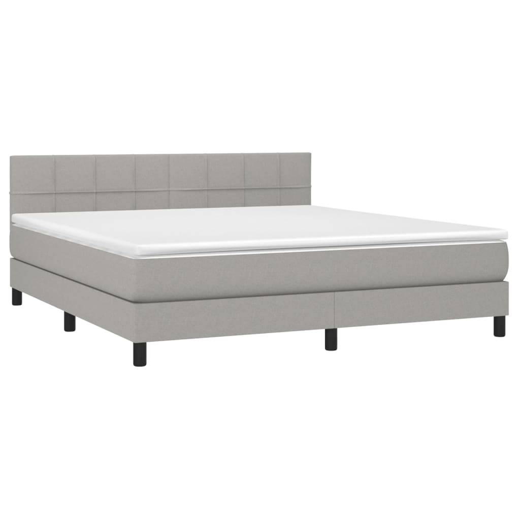vidaXL Boxspringbett mit Matratze & LED Hellgrau 160x200 cm Stoff