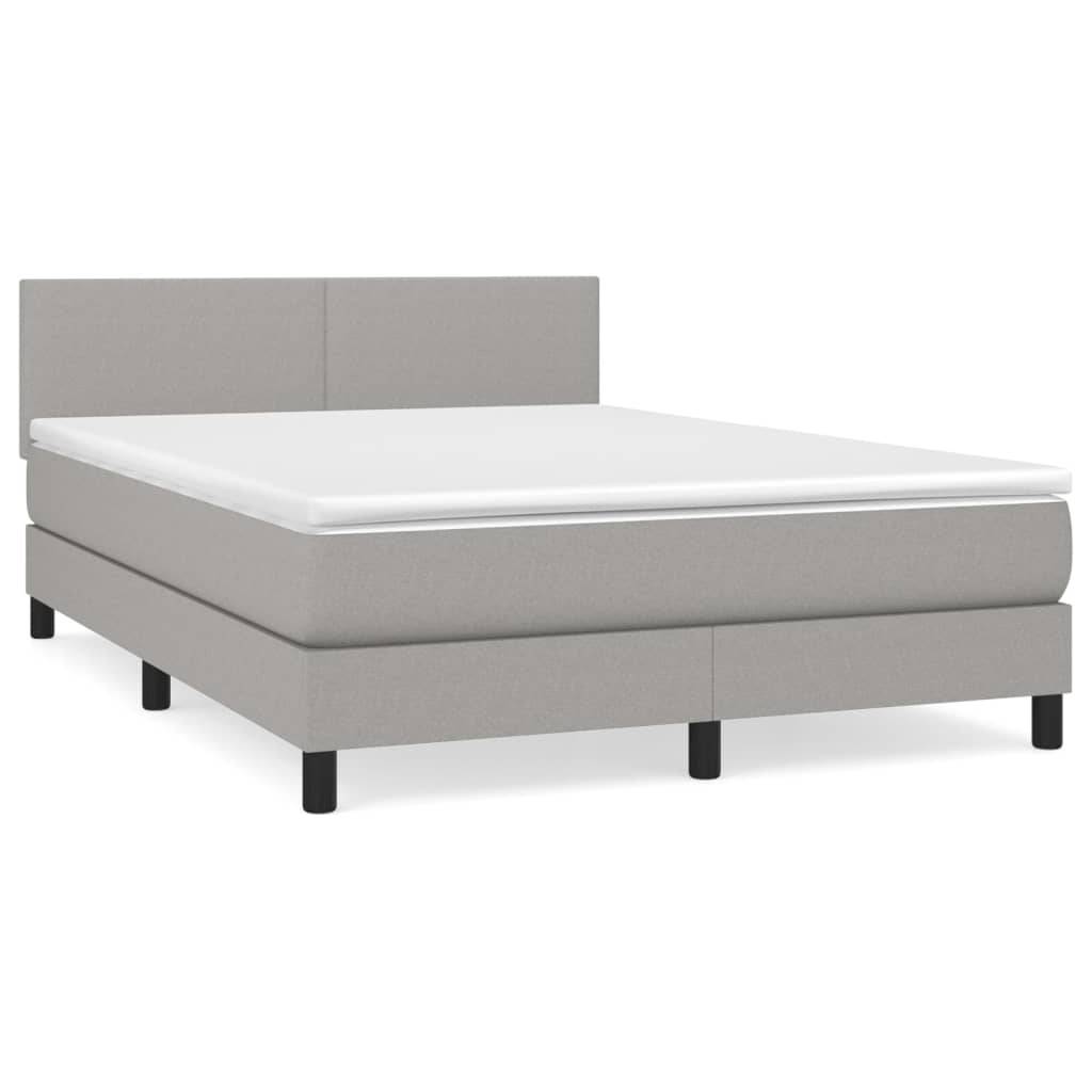 vidaXL Boxspringbett mit Matratze Hellgrau 140x200 cm Stoff