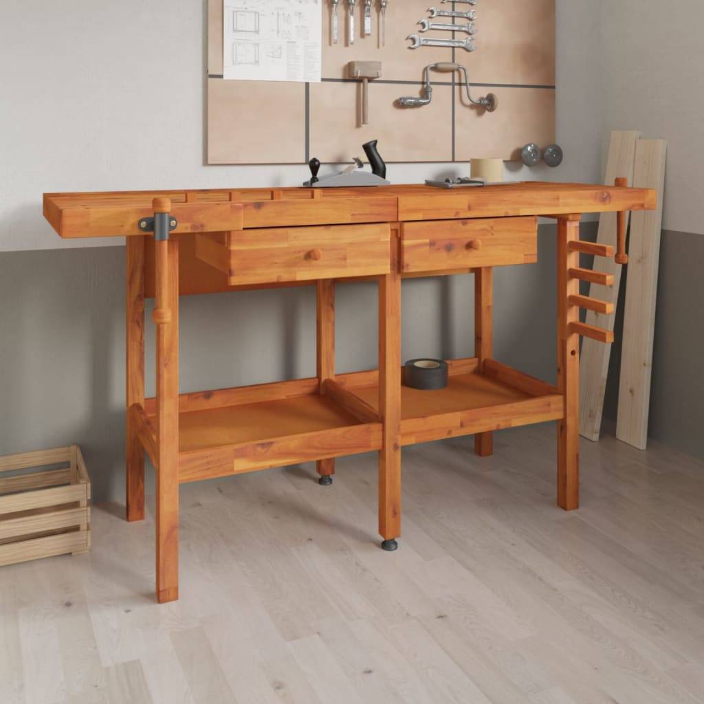 vidaXL Werkbank mit Schubladen Schraubstöcken 162x62x83 cm Akazienholz