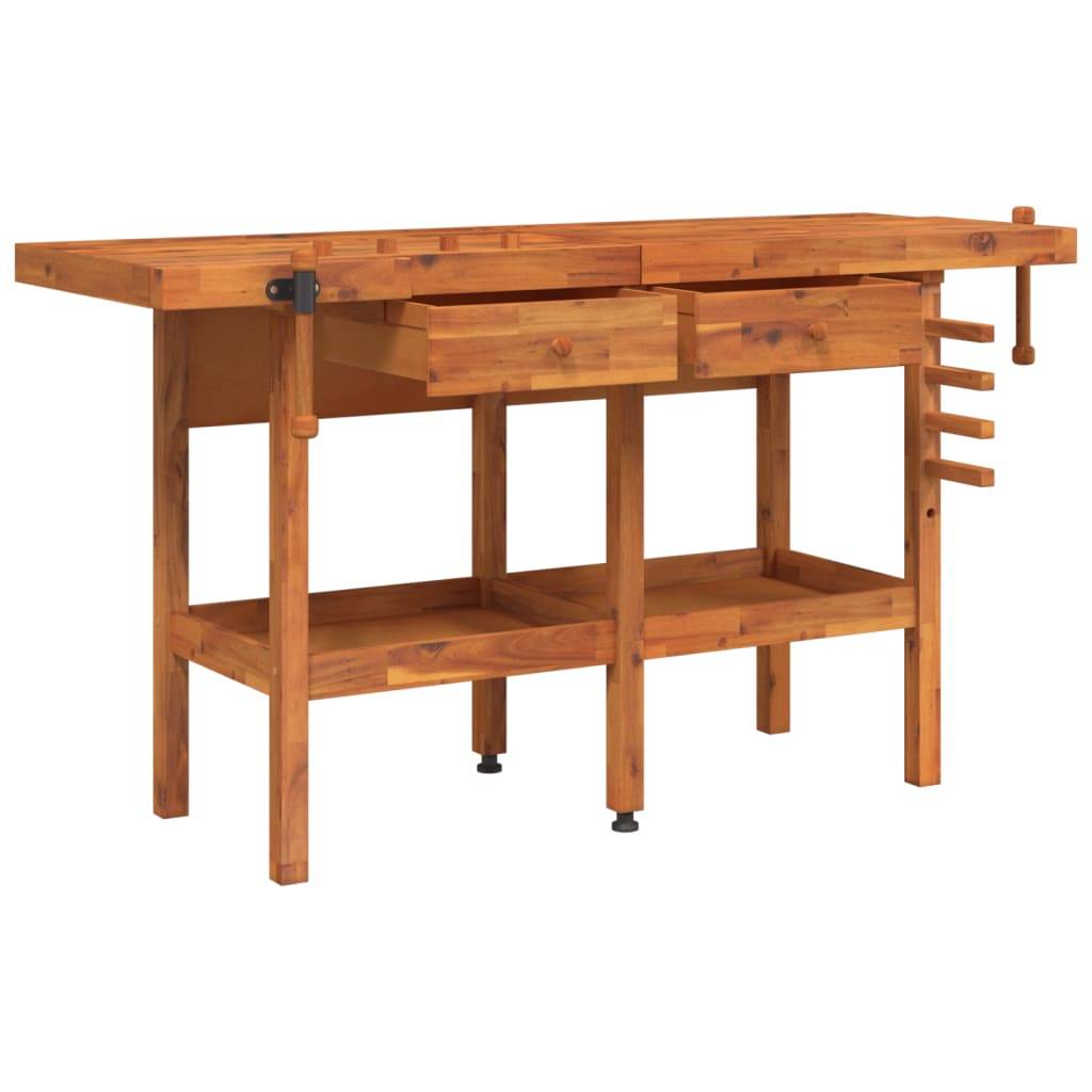 vidaXL Werkbank mit Schubladen Schraubstöcken 162x62x83 cm Akazienholz