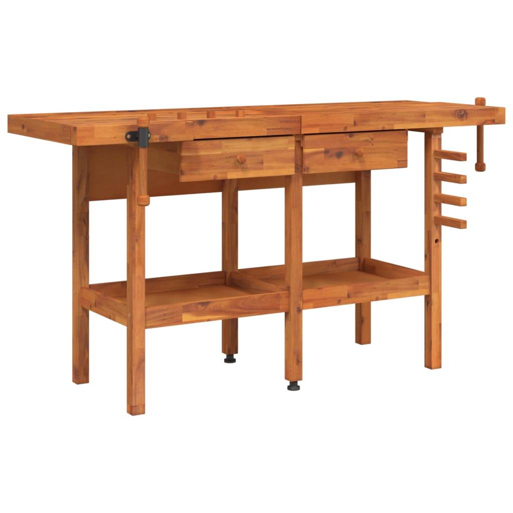 vidaXL Werkbank mit Schubladen Schraubstöcken 162x62x83 cm Akazienholz