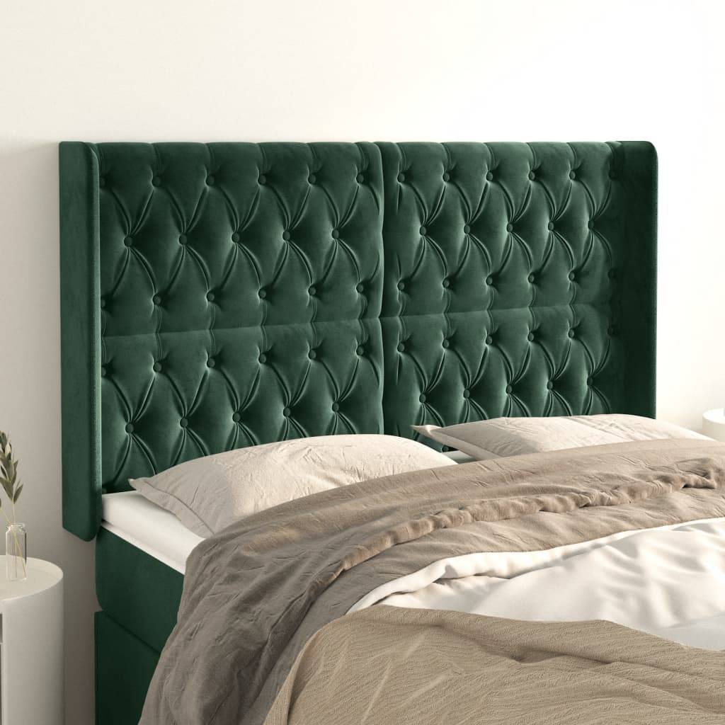 vidaXL Kopfteil mit Ohren Dunkelgrün 147x16x118/128 cm Samt