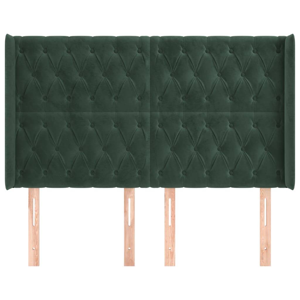 vidaXL Kopfteil mit Ohren Dunkelgrün 147x16x118/128 cm Samt