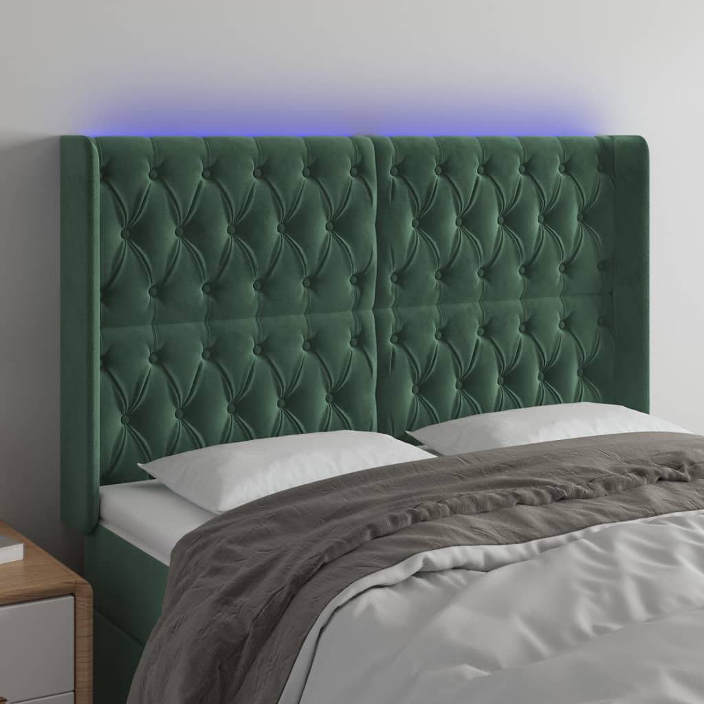 vidaXL LED Kopfteil Dunkelgrün 147x16x118/128 cm Samt