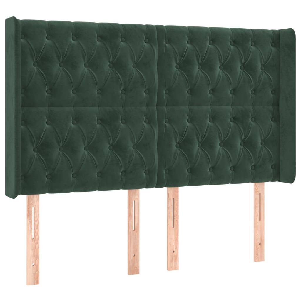 vidaXL LED Kopfteil Dunkelgrün 147x16x118/128 cm Samt