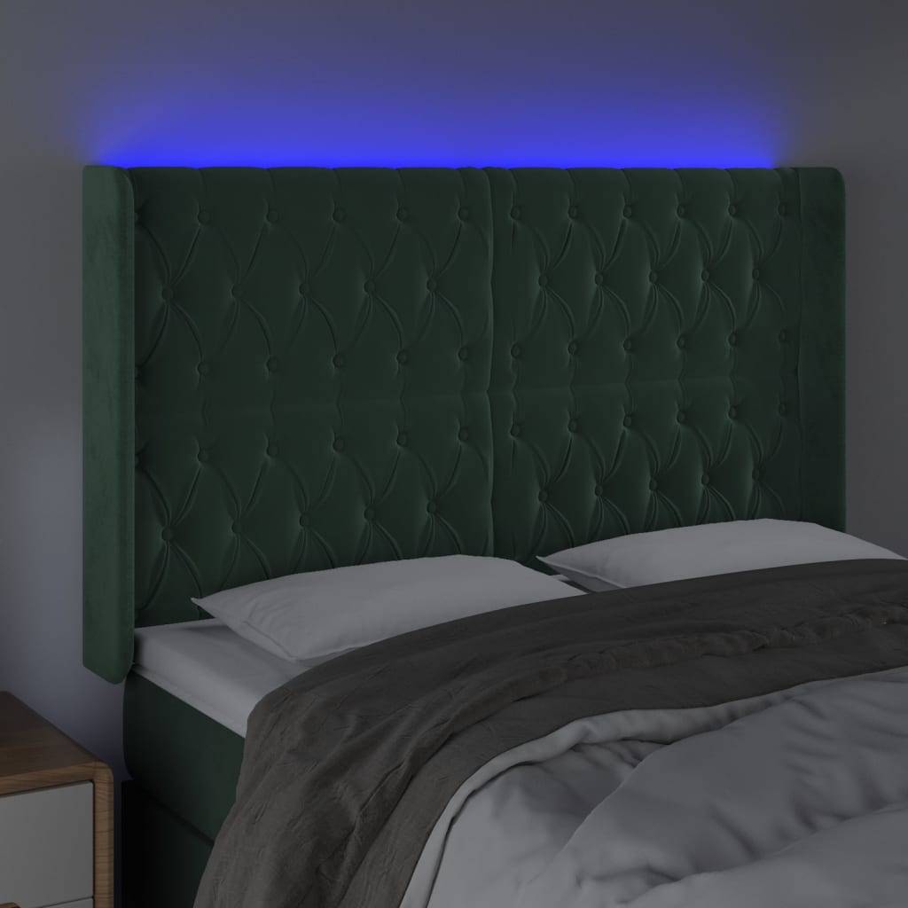vidaXL LED Kopfteil Dunkelgrün 147x16x118/128 cm Samt