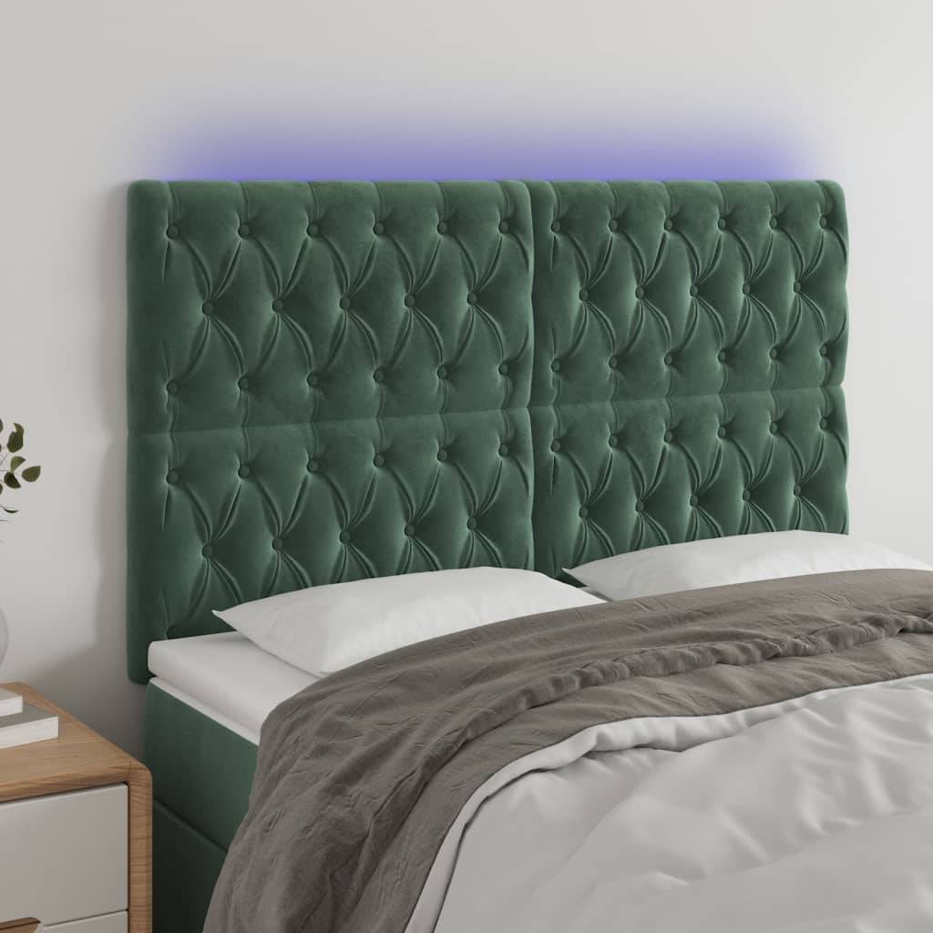 vidaXL LED Kopfteil Dunkelgrün 144x7x118/128 cm Samt