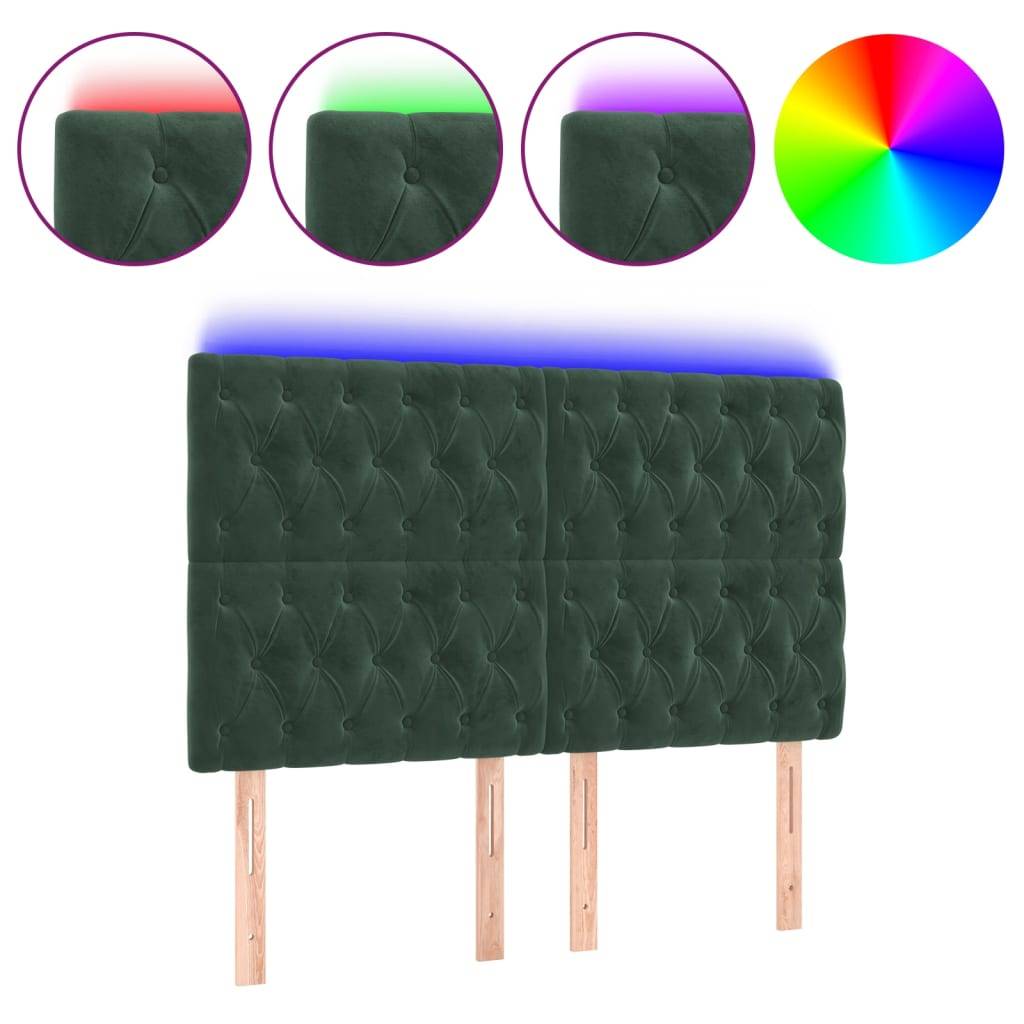 vidaXL LED Kopfteil Dunkelgrün 144x7x118/128 cm Samt