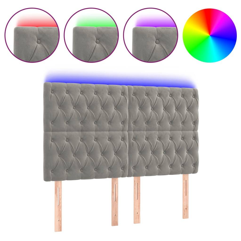 vidaXL LED Kopfteil Hellgrau 160x7x118/128 cm Samt