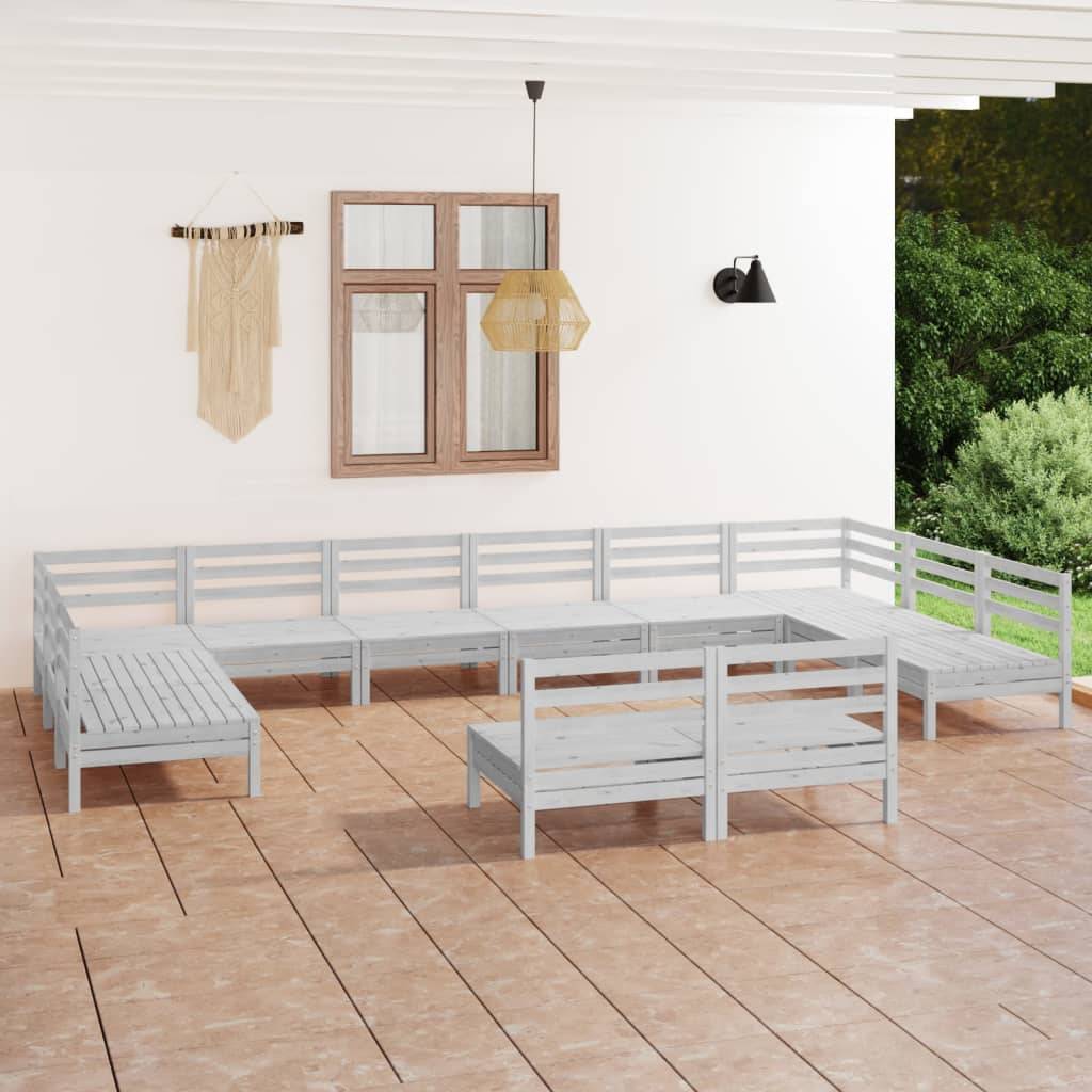 vidaXL 12-tlg. Garten-Lounge-Set Weiß Massivholz Kiefer
