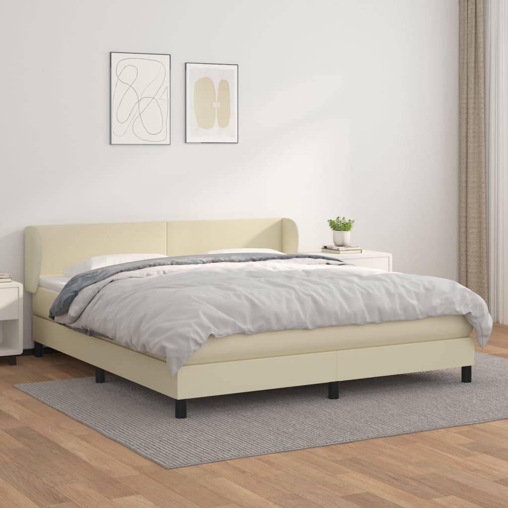 vidaXL Boxspringbett mit Matratze Creme 160x200 cm Kunstleder