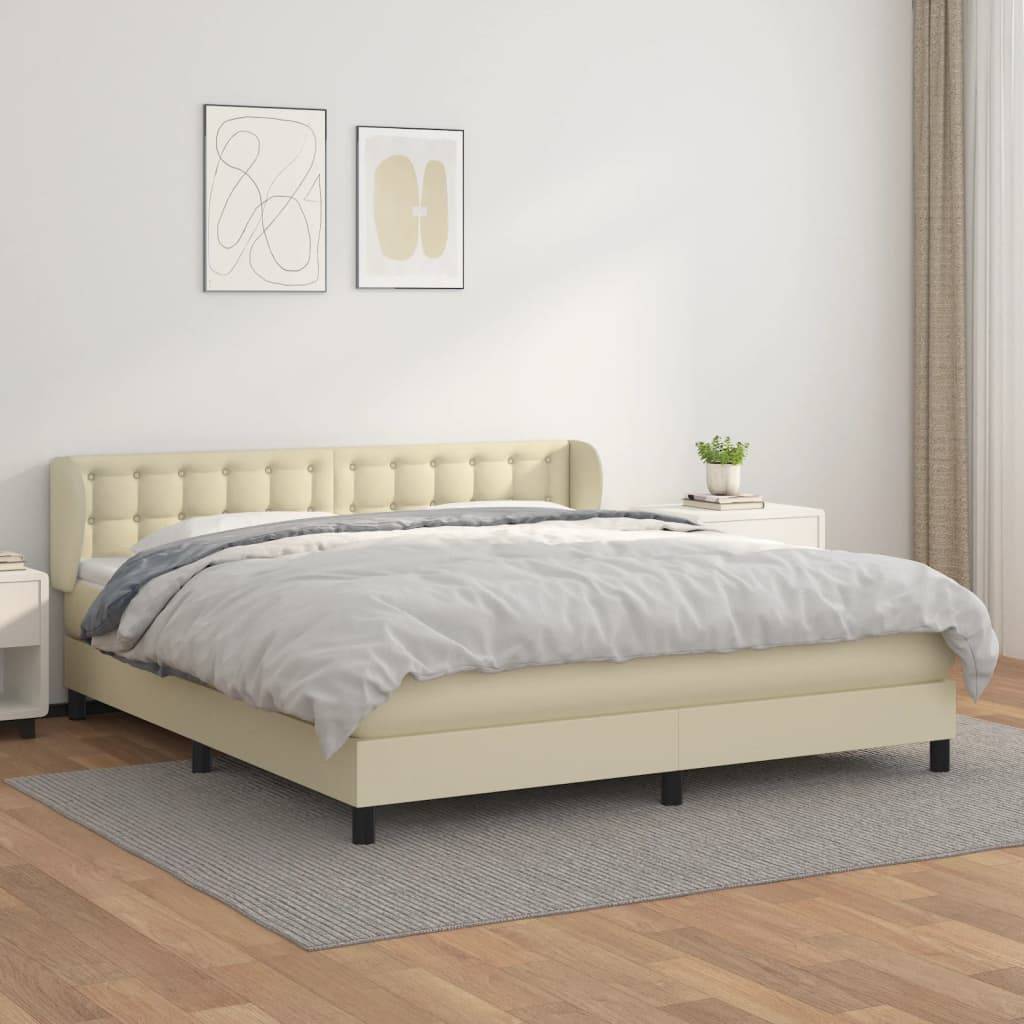 vidaXL Boxspringbett mit Matratze Creme 160x200 cm Kunstleder