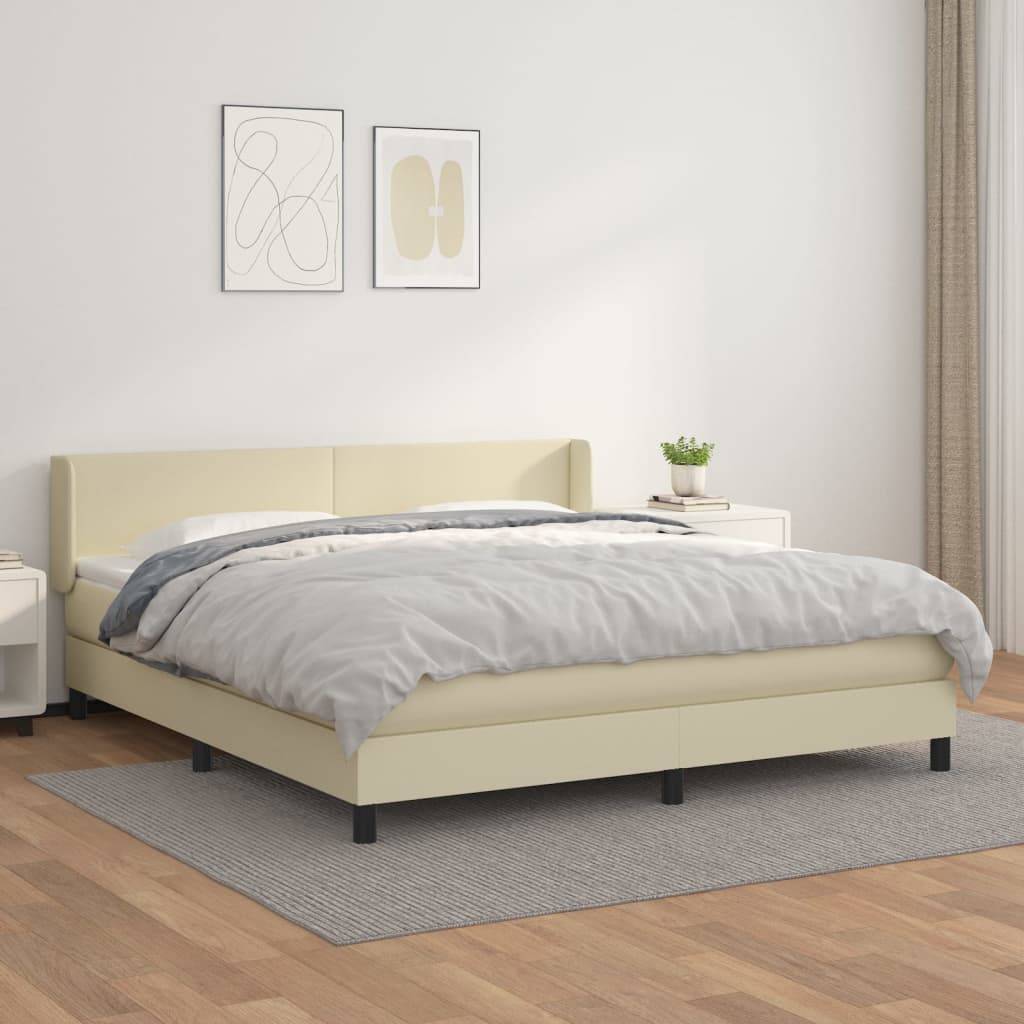 vidaXL Boxspringbett mit Matratze Creme 180x200 cm Kunstleder