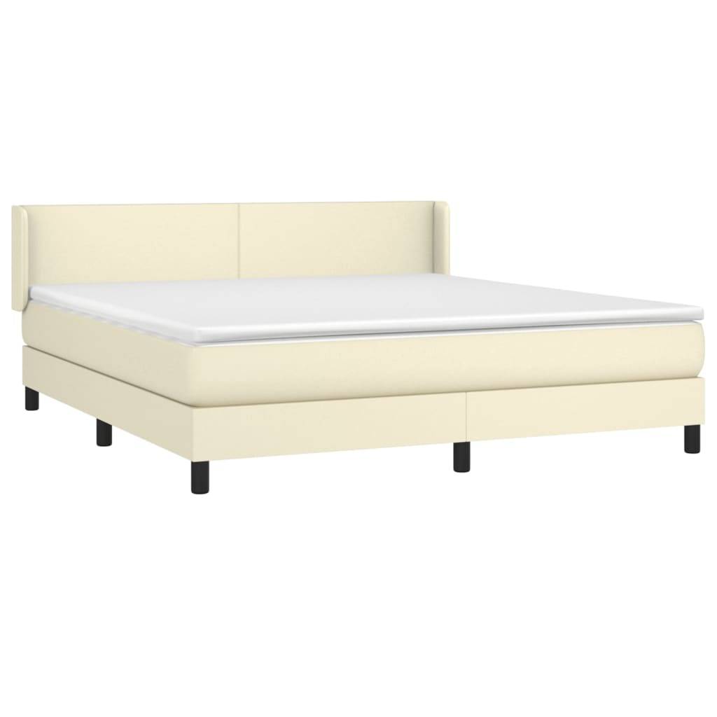 vidaXL Boxspringbett mit Matratze Creme 180x200 cm Kunstleder