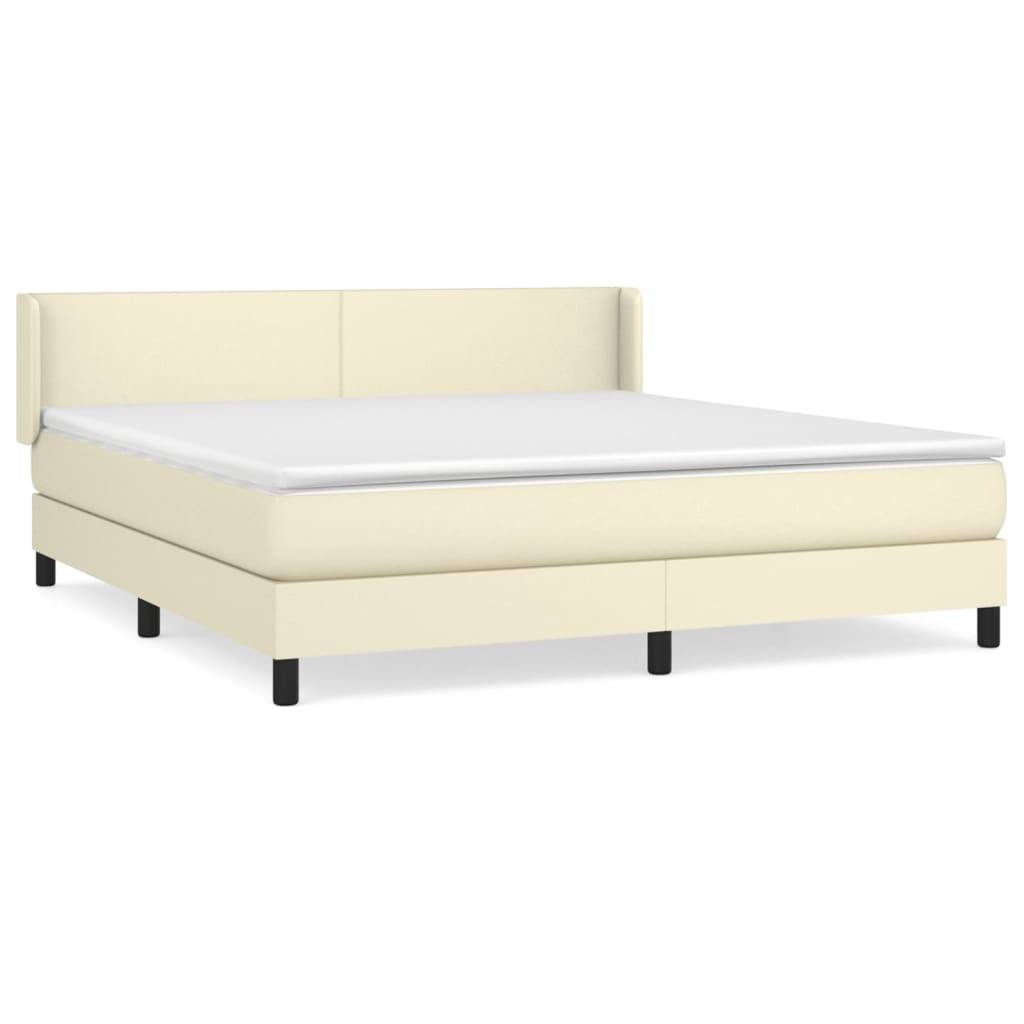 vidaXL Boxspringbett mit Matratze Creme 180x200 cm Kunstleder
