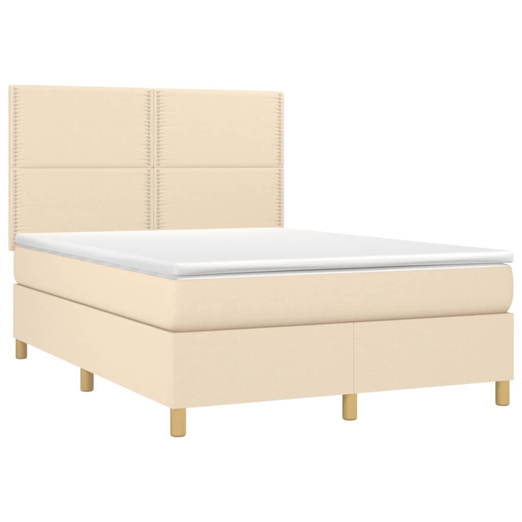 vidaXL Boxspringbett mit Matratze & LED Creme 140x200 cm Stoff