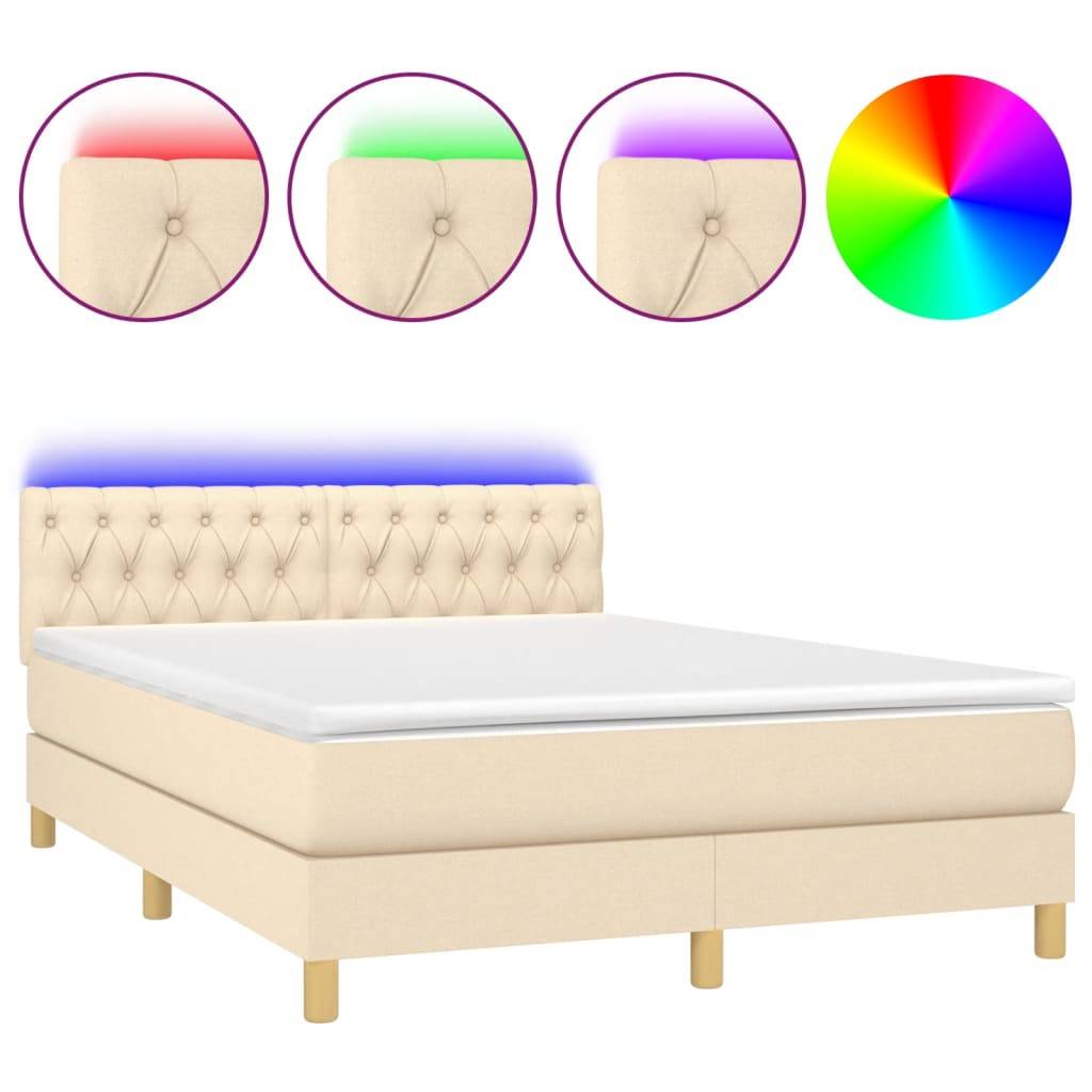 vidaXL Boxspringbett mit Matratze & LED Creme 140x200 cm Stoff