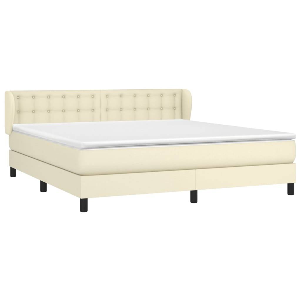 vidaXL Boxspringbett mit Matratze Creme 160x200 cm Kunstleder