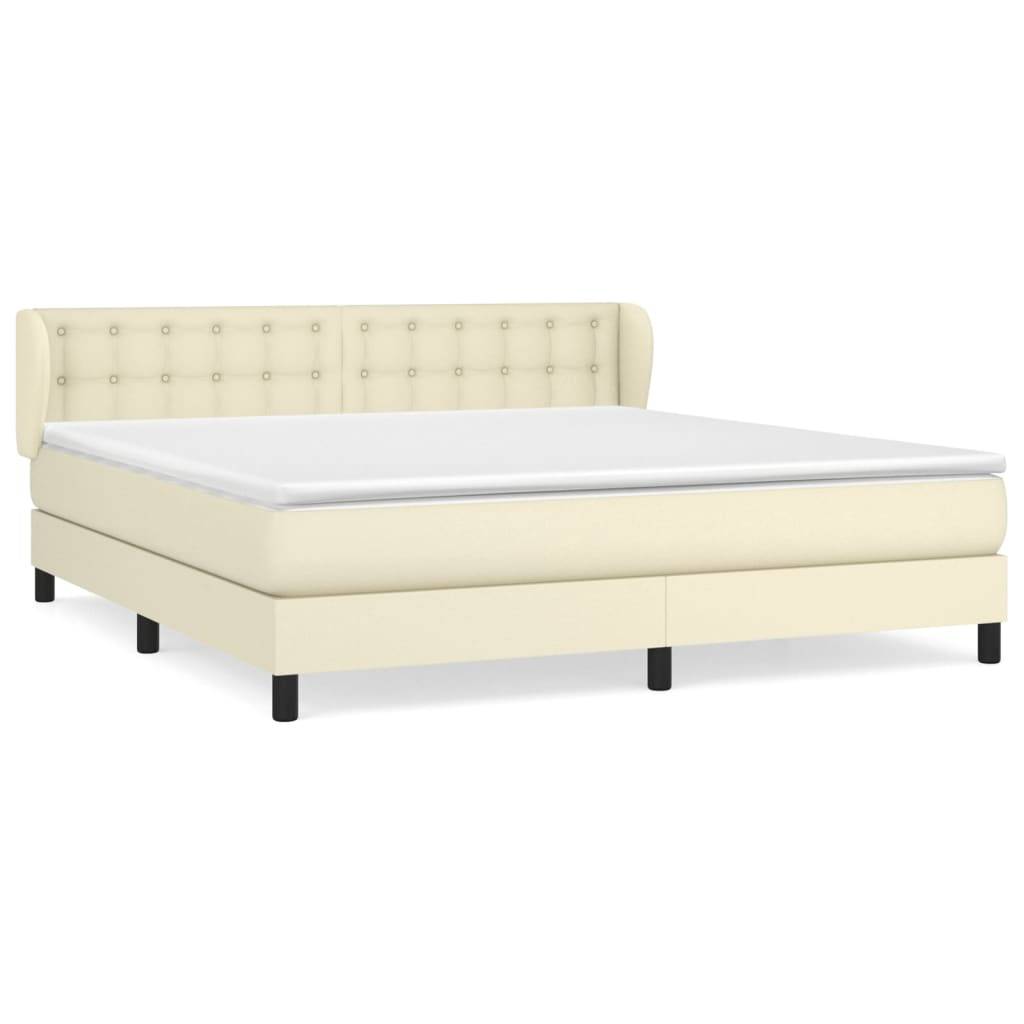 vidaXL Boxspringbett mit Matratze Creme 160x200 cm Kunstleder