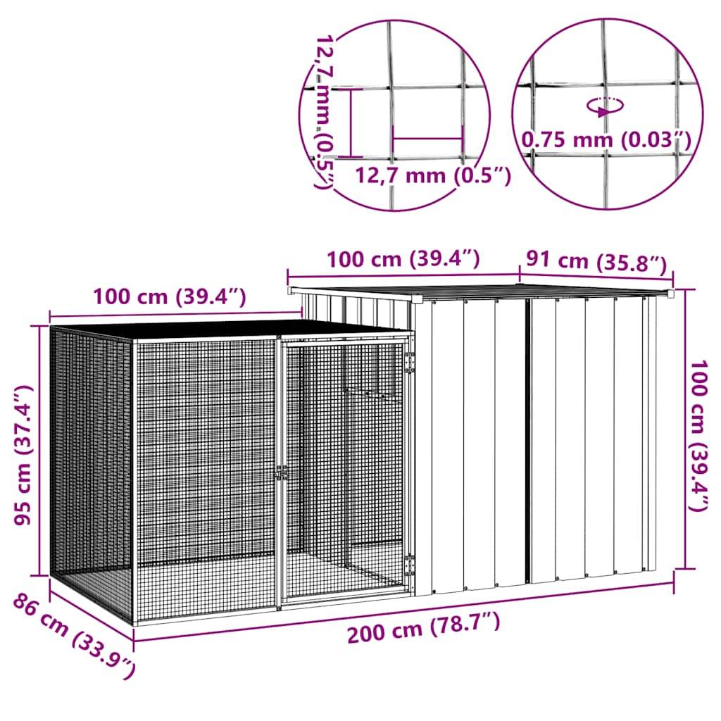 vidaXL Hühnerkäfig Anthrazit 200x91x100 cm Verzinkter Stahl