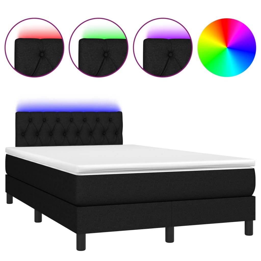 vidaXL Boxspringbett mit Matratze & LED Schwarz 120x190 cm Stoff