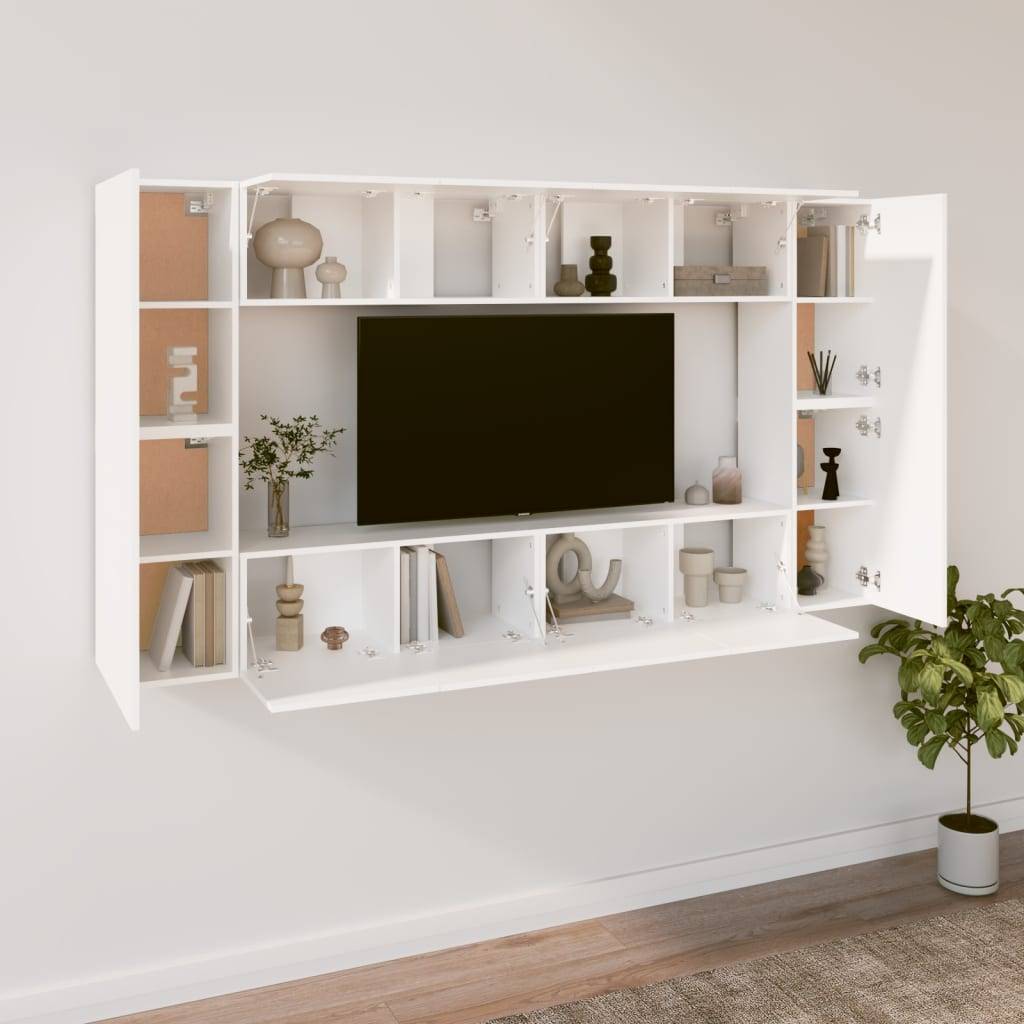 vidaXL 8-tlg. TV-Schrank-Set Weiß Holzwerkstoff