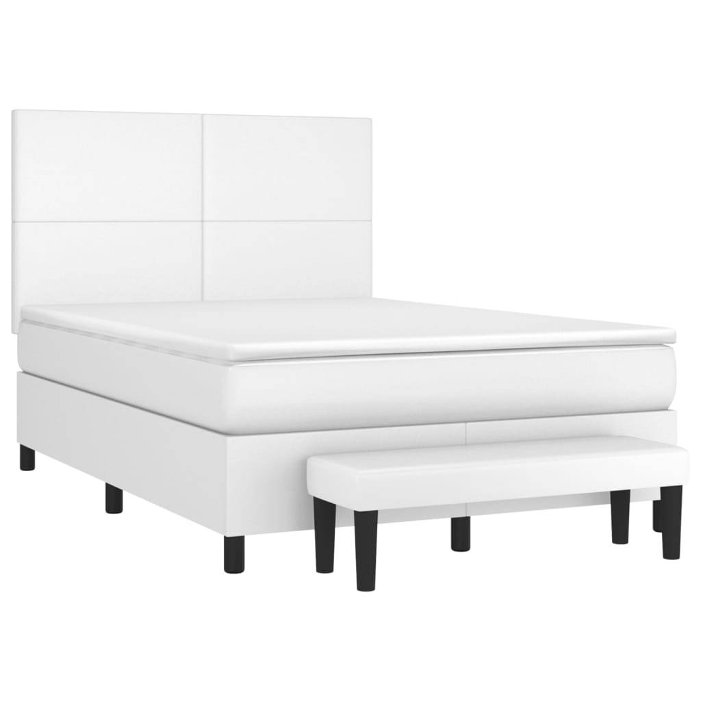 vidaXL Boxspringbett mit Matratze Weiß 140x190 cm Kunstleder