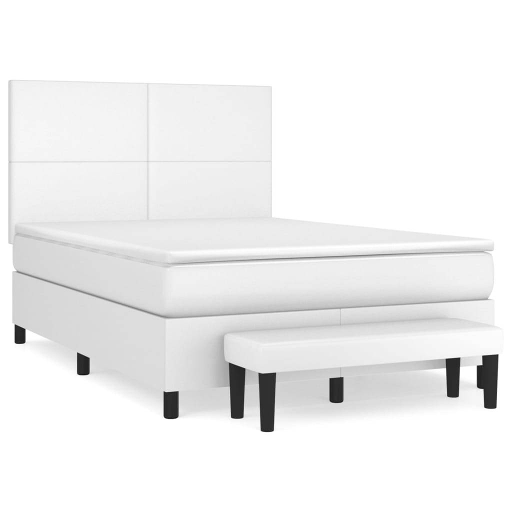 vidaXL Boxspringbett mit Matratze Weiß 140x190 cm Kunstleder