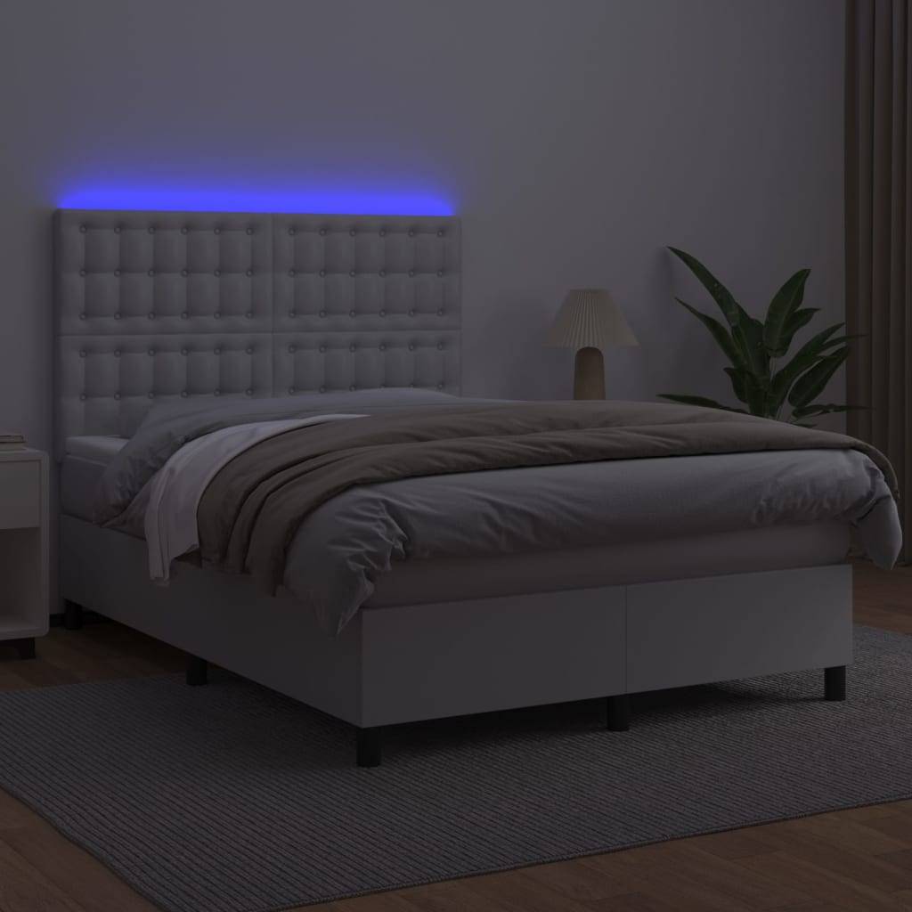vidaXL Boxspringbett mit Matratze & LED Weiß 140x200 cm Kunstleder