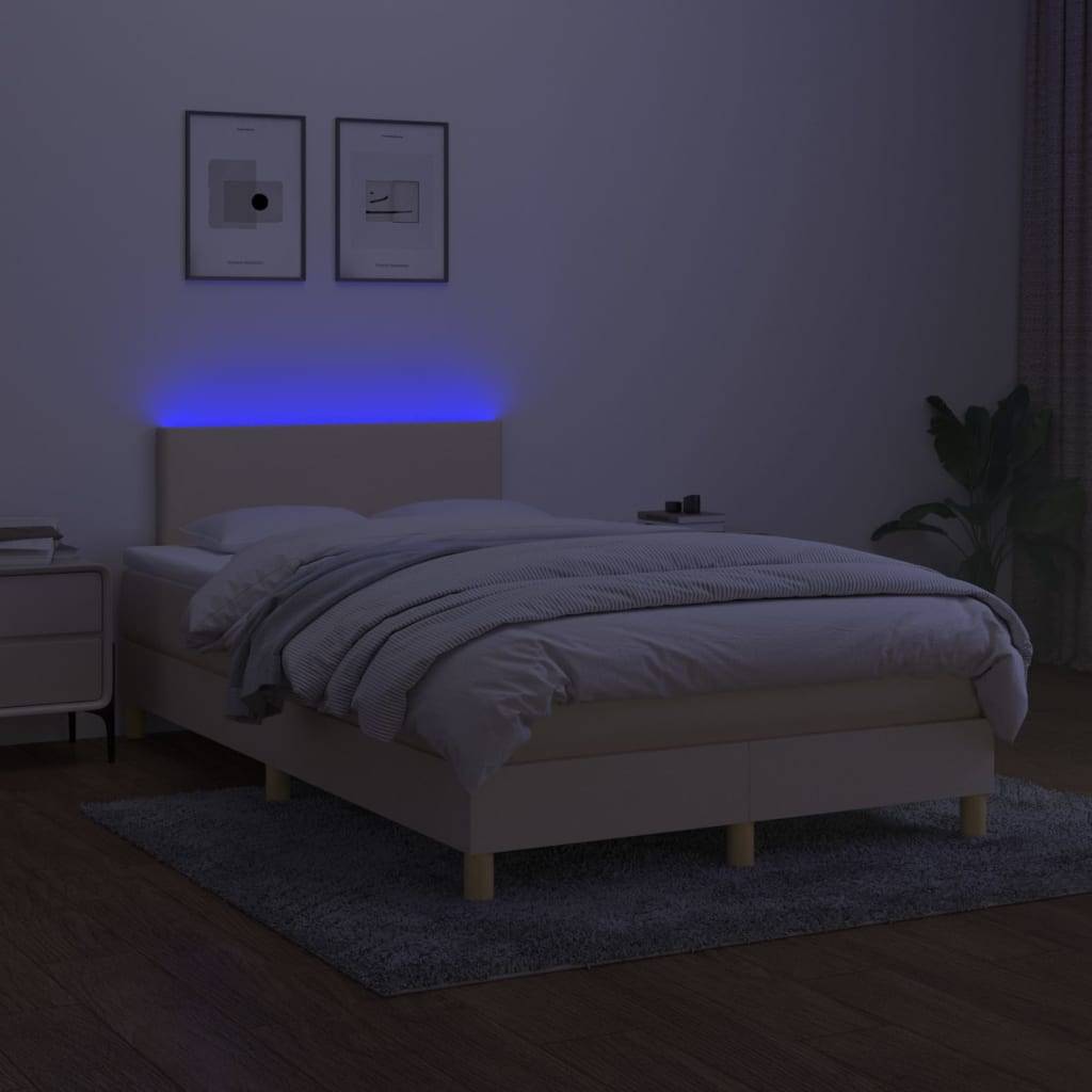 vidaXL Boxspringbett mit Matratze & LED Creme 120x200 cm Stoff
