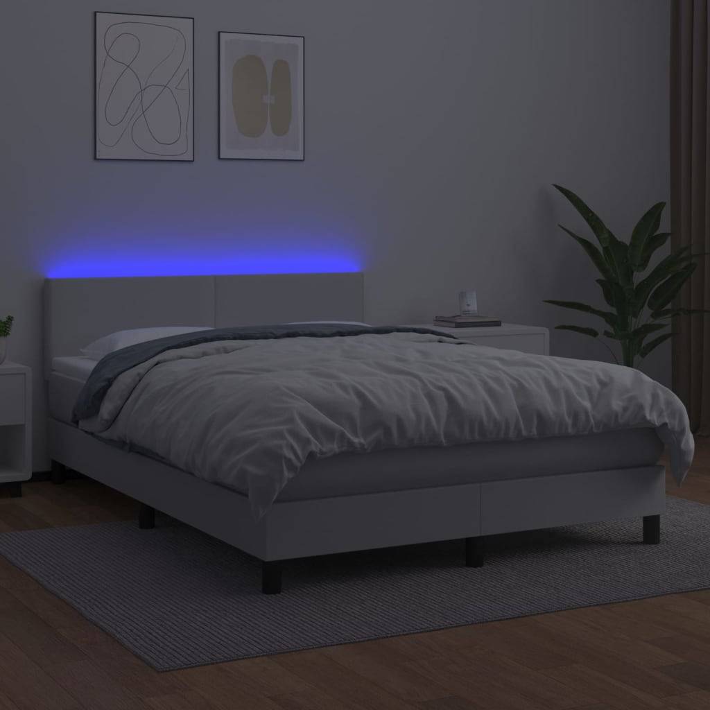 vidaXL Boxspringbett mit Matratze & LED Weiß 140x190 cm Kunstleder