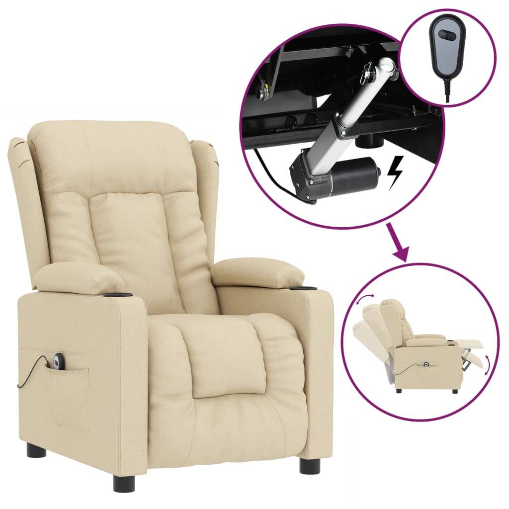 vidaXL Relaxsessel Elektrisch Creme Stoff