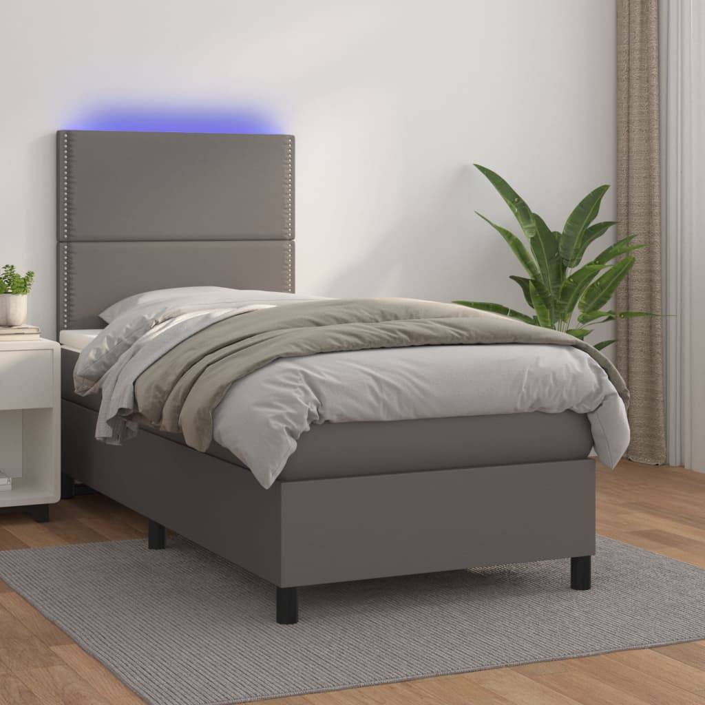 vidaXL Boxspringbett mit Matratze & LED Grau 100x200 cm Kunstleder