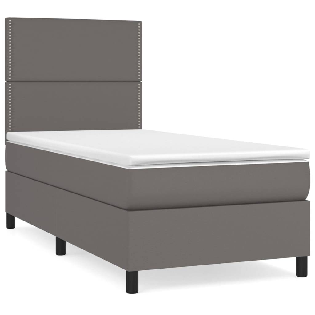 vidaXL Boxspringbett mit Matratze Grau 90x190 cm Kunstleder