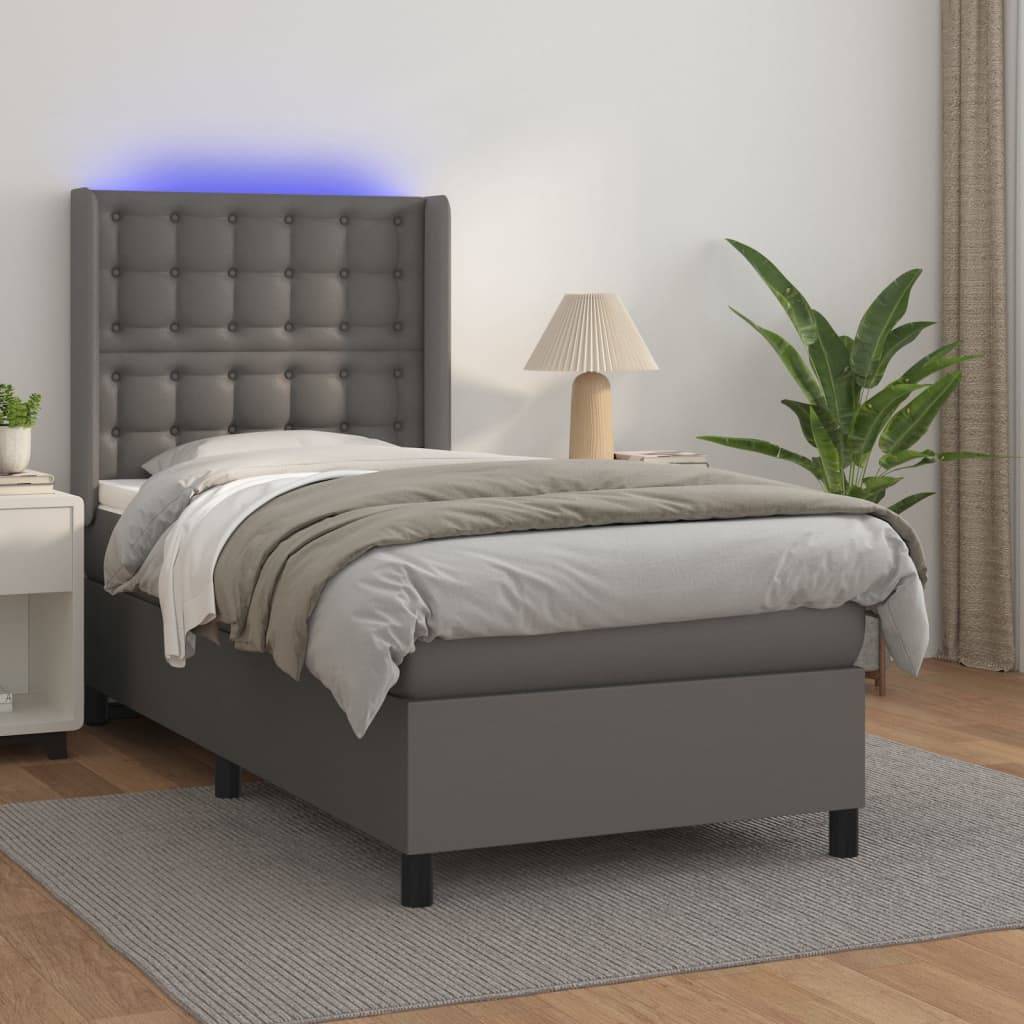 vidaXL Boxspringbett mit Matratze & LED Grau 80x200 cm Kunstleder