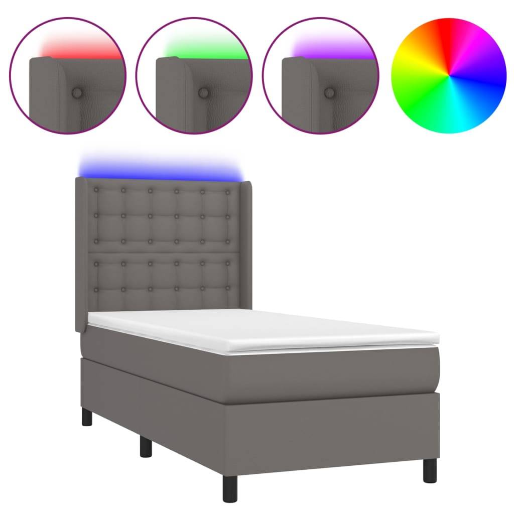 vidaXL Boxspringbett mit Matratze &amp; LED Grau 80x200 cm Kunstleder