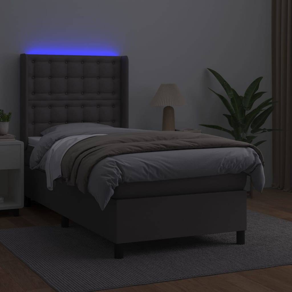 vidaXL Boxspringbett mit Matratze &amp; LED Grau 80x200 cm Kunstleder
