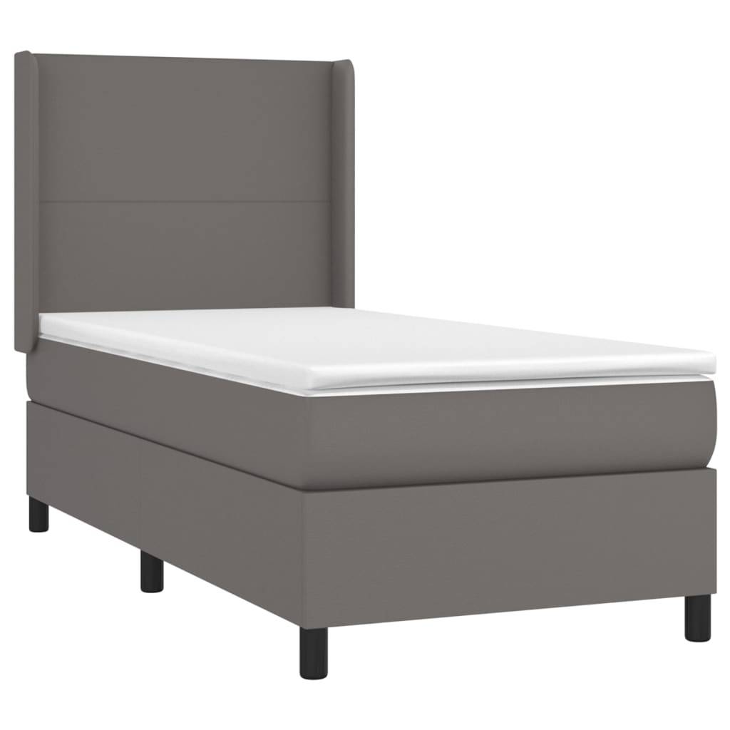 vidaXL Boxspringbett mit Matratze & LED Grau 90x190 cm Kunstleder