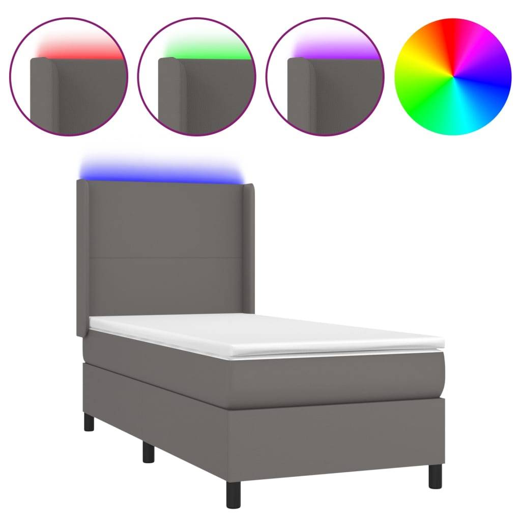vidaXL Boxspringbett mit Matratze & LED Grau 90x190 cm Kunstleder