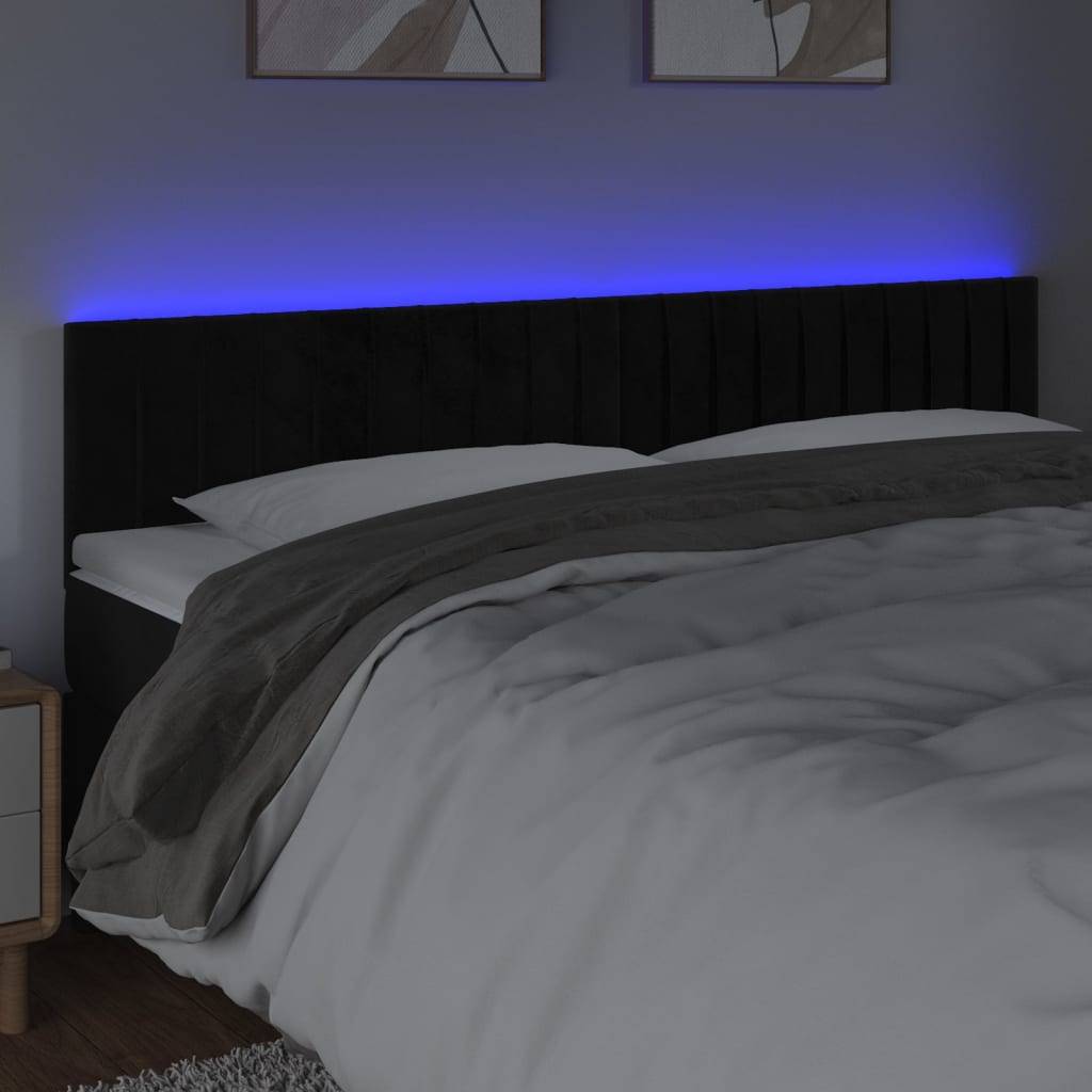 vidaXL LED Kopfteil Schwarz 200x5x78/88 cm Samt