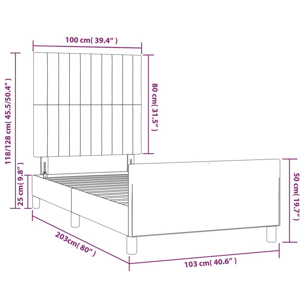 vidaXL Bettgestell ohne Matratze Taupe 100x200 cm Stoff