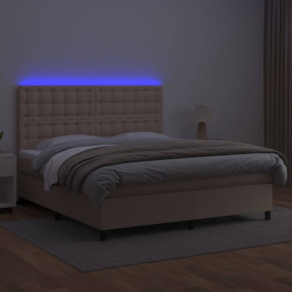 vidaXL Boxspringbett mit Matratze & LED Cappuccino-Braun 180x200cm